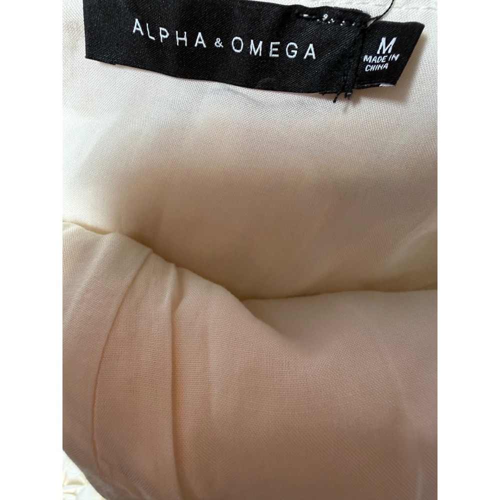 Alpha & Omega Cream 3D Rosette Floral Mini Dress V-Neck Spaghetti Strap Medium - Picture 5 of 10